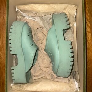 Gucci Mint Green Platform Slides